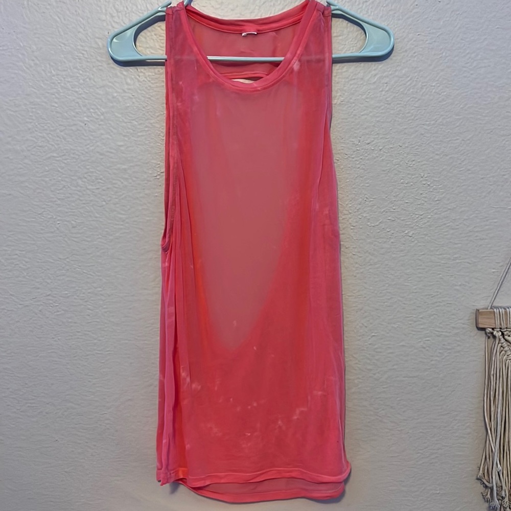 Pink open back to see-through tank top